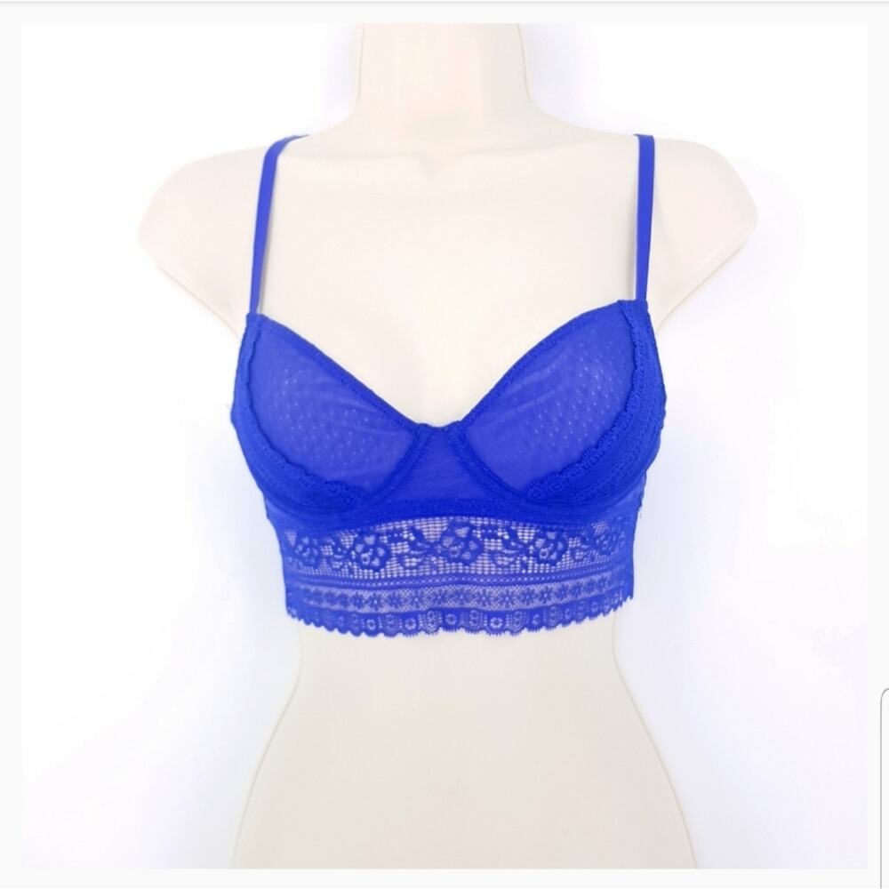 NWT Free People Get Off My Cloud Longline Lace Bra Cobalt Blue 32B - Picture 2 of 9